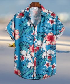 Tropical Leaf Flower Print Men s Casual Short Sleeve Hawaiian Shirt Men s Shirt For Summer Vacation Resort