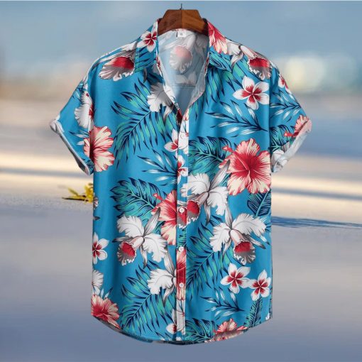 Tropical Leaf   Flower Print Men s Casual Short Sleeve Hawaiian Shirt  Men s Shirt For Summer Vacation Resort