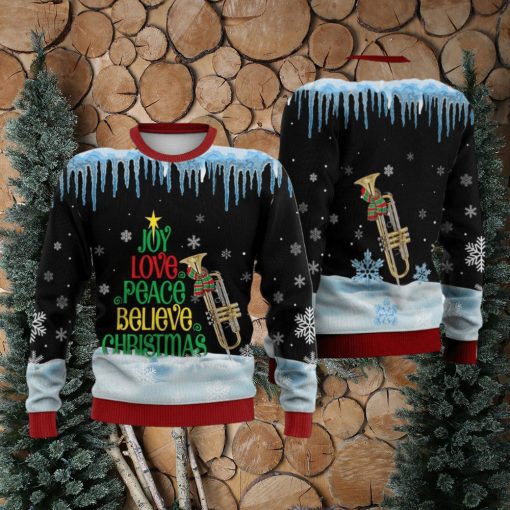 Trumpet Joy Love Peace Believe Christmas Sweater Trending For Men And Women Gift Holidays