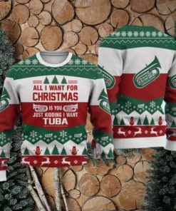 Tuba All I Want For Christmas Sweater Christmas Knitted Print Sweatshirt