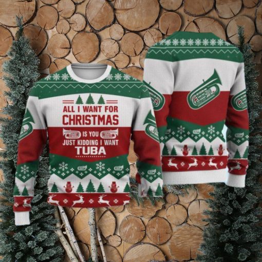 Tuba All I Want For Christmas Sweater Christmas Knitted Print Sweatshirt