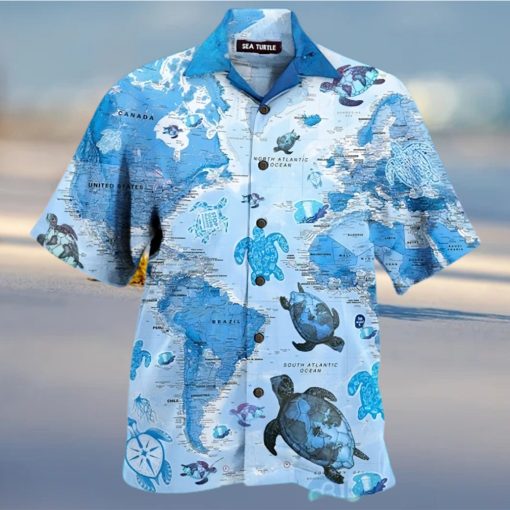 Turtle Blue Map Hawaiian Shirt