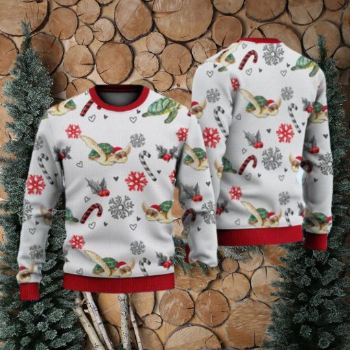 Turtle Christmas Pattern Sweater Christmas Knitted Print Sweatshirt