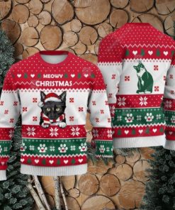 Tuxedo Cat Christmas Heart Print Ugly Christmas Sweater Print Sweatshirt