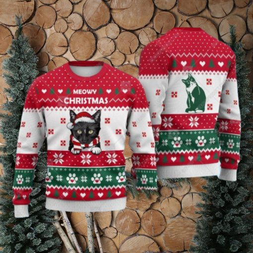 Tuxedo Cat Christmas Heart Print Ugly Christmas Sweater Print Sweatshirt