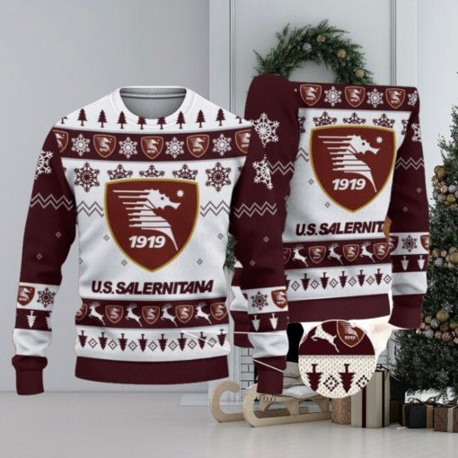 U.S. Salernitana 1919 Ugly Christmas Sweater Snowflake Pattern Pattern 3D Sweater Holiday Gift Ideas For Sport Fans