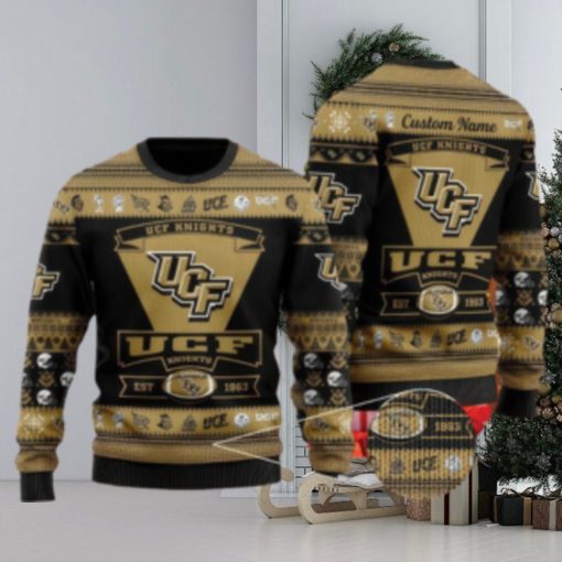 UCF Knights Football Team Logo Ugly Christmas 3D Sweater Party Custom Name