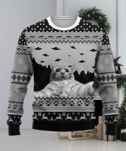 UFO Cat Hoodie Funny Cat Selfi Ugly Christmas Sweater Christmas Gift For Men And Women