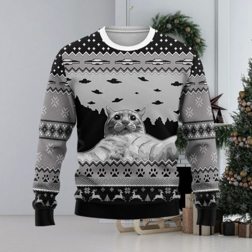 UFO Cat Hoodie Funny Cat Selfi Ugly Christmas Sweater Christmas Gift For Men And Women