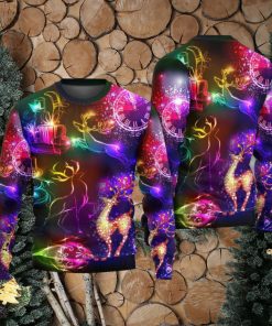 Christmas Reindeer Neon Light Bright Ugly Christmas 3D Sweaters Gift For Men And Women