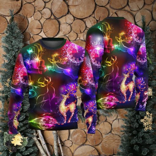 Christmas Reindeer Neon Light Bright Ugly Christmas 3D Sweaters Gift For Men And Women