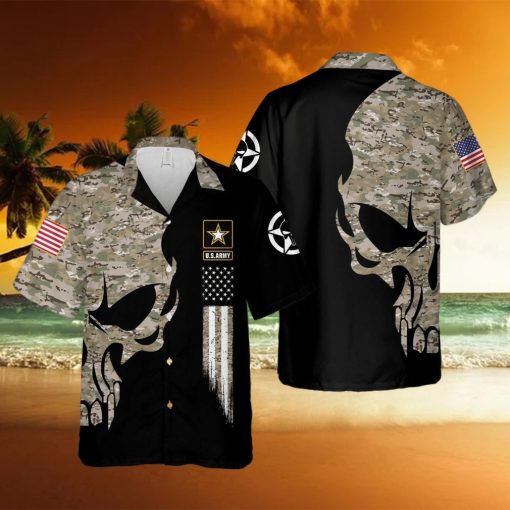 US Army US Veteran Camo Pattern Skull Hawaiian Shirt Summer Gift For Men And Women