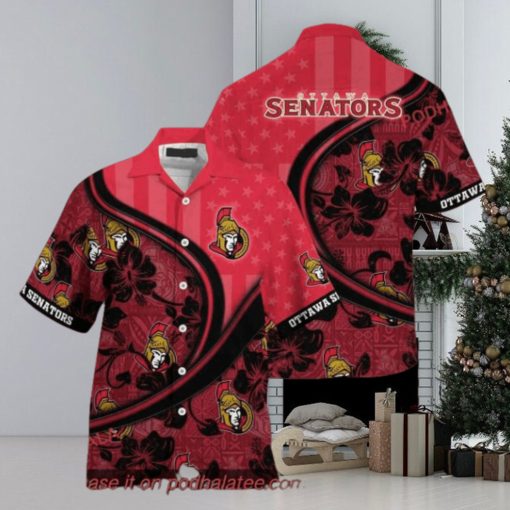 US Flag Design Custom Summer Aloha Shirt, Ottawa Senators NHL