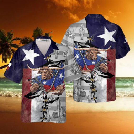 US Flag Longhorn Texas Hawaiian Shirts