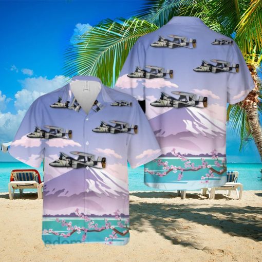 US Navy E 2C Hawkeyes Of VAW 115 Liberty Bells Flying By Mount Fuji, Japan Hawaiian Shirt Beach Lover Gift