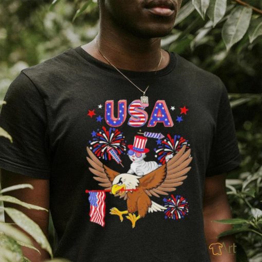 USA Cute Cat Sunglasses Riding Eagle 4th Of July 2023 shirt