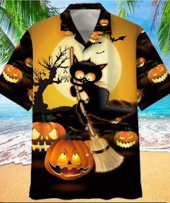 Ugly Black Cat Broom Sweep Halloween Hawaiian Shirt