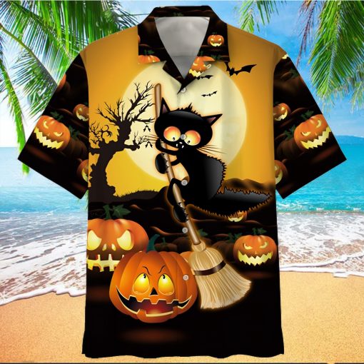 Ugly Black Cat Broom Sweep Halloween Hawaiian Shirt