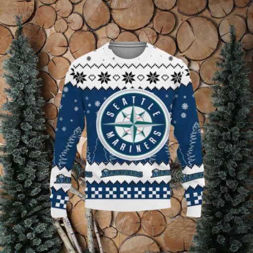 Ugly Christmas Sweater Snow Team Logo Seattle Mariners Unisex Gifts For Fan