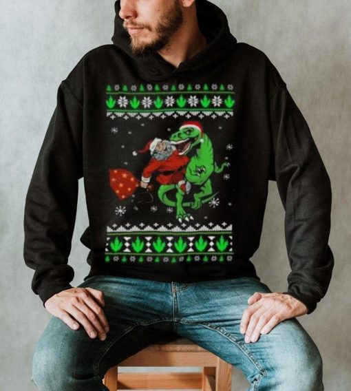 Ugly Santa Riding Dinosaur T Rex Merry Christmas 2023 T Shirt