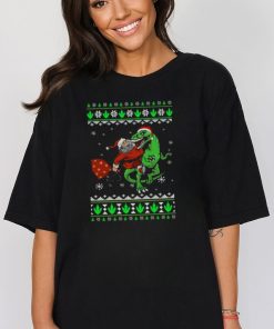 Ugly Santa riding Dinosaur T Rex Merry Christmas T shirt