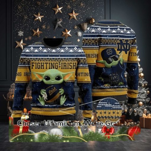 Ugly Sweater Notre Dame Baby Yoda Best Notre Dame Gifts