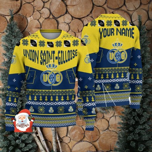 Union Saint Gilloise 3D Ugly Christmas Sweater Christmas Holiday Gift Custom Name For Men And Women