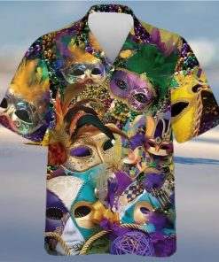 Unique Mardi Gras Hawaiian Shirt Colorful Mask Beads Fat Tuesday Outfit 3D Shirt