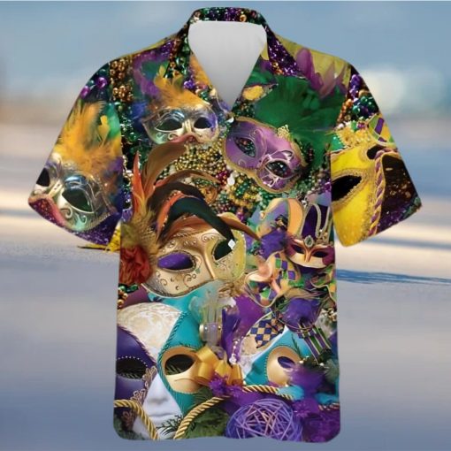 Unique Mardi Gras Hawaiian Shirt Colorful Mask Beads Fat Tuesday Outfit 3D Shirt