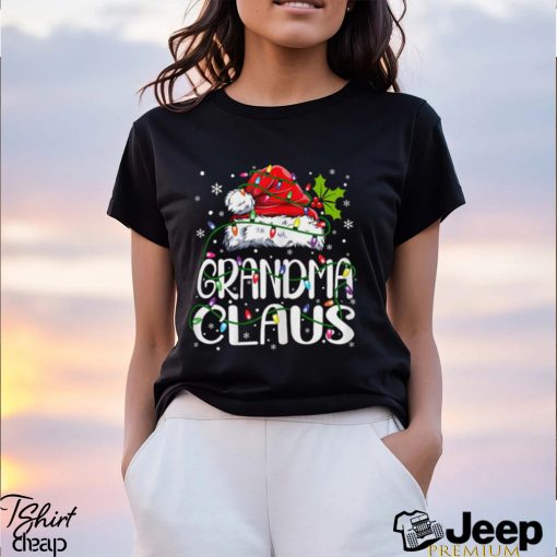 Unisex Womens Grandma Claus Christmas Lights Pajama Family Matching T Shirts