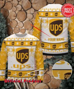 Ups Custom Name White Design Logo Snowflake Ugly Christmas Sweater