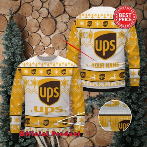 Ups Custom Name White Design Logo Snowflake Ugly Christmas Sweater