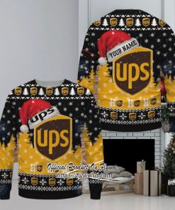 Ups Logo Santa Hat Custom Name Ugly Christmas Sweater