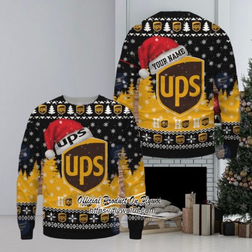 Ups Logo Santa Hat Custom Name Ugly Christmas Sweater