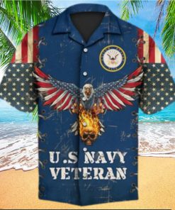 Us Navy Veteran United States Navy Eagle And Fire Skull American Hawaiian Shirt