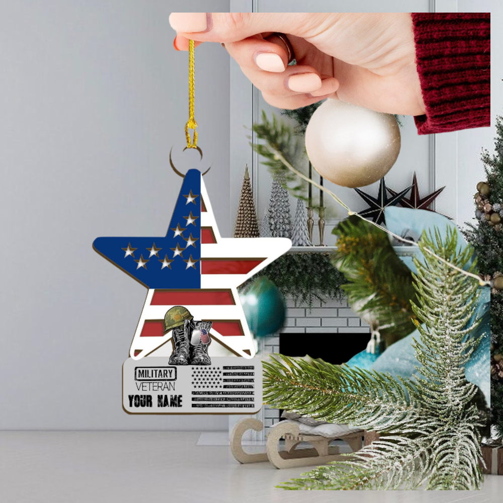 Us Veteran Personalized 2 Layer Wood Ornament