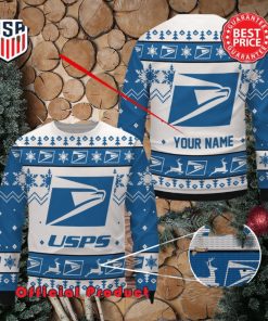 Usps Custom Name White Design Logo Snowflake Ugly Christmas Sweater