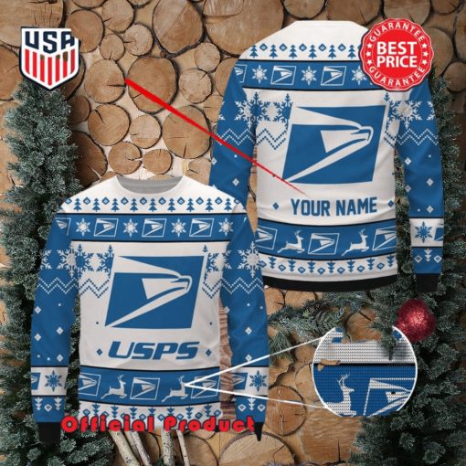 Usps Custom Name White Design Logo Snowflake Ugly Christmas Sweater