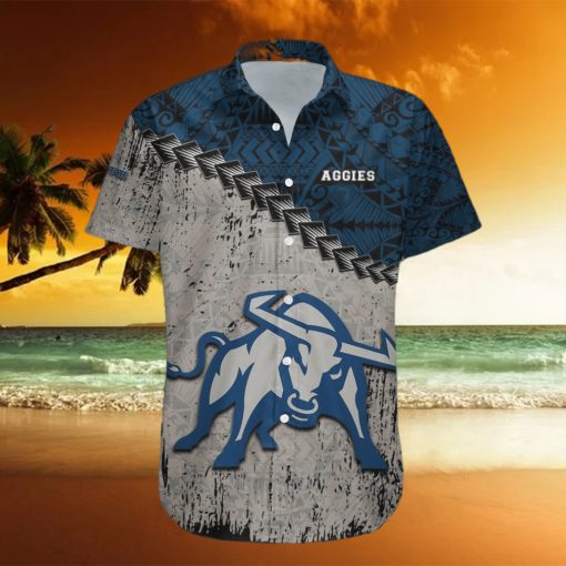 Utah State Aggies 3D Hawaiian Shirt Grunge Polynesian TattooNCAA