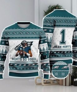 Jalen Hurts Philadelphia Eagles Hurts So Good Number 1 NFL Christmas Ugly Sweater