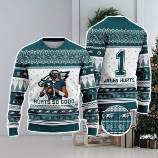 Jalen Hurts Philadelphia Eagles Hurts So Good Number 1 NFL Christmas Ugly Sweater