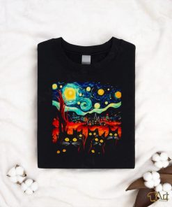 Van Gogh starry night black cat shirt