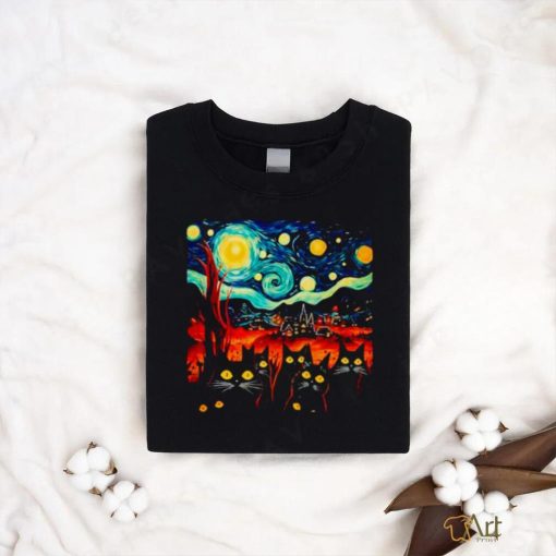 Van Gogh starry night black cat shirt