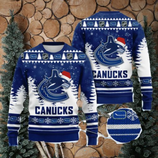 Vancouver Canucks Christmas Santa Hat AOP Print 3D Ugly Sweater