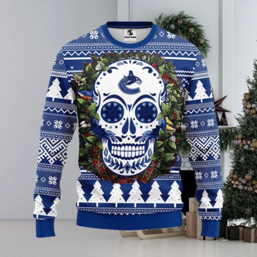 Vancouver Canucks Skull Flower Ugly Christmas Ugly Sweater