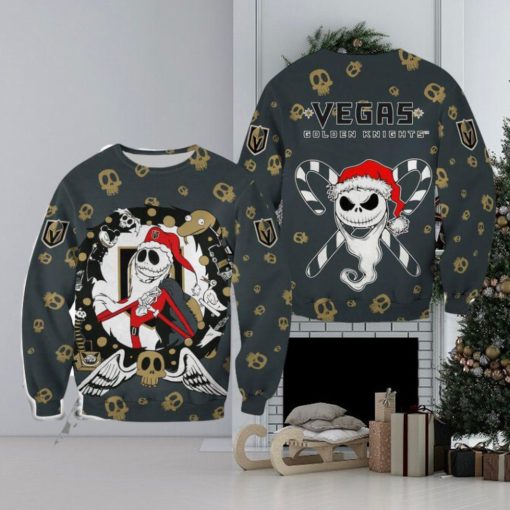 Vegas Golden Knights Christmas Jack Skellington Presents Christmas Ugly Sweater Halloween For Men And Women