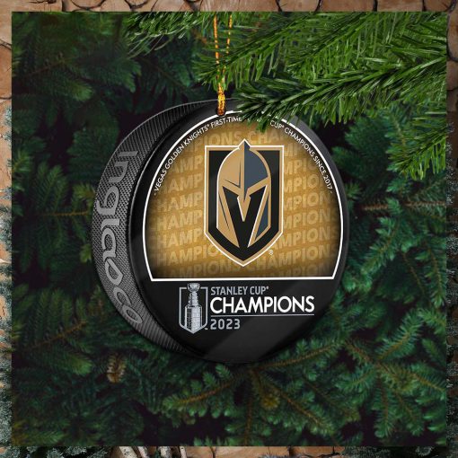 Vegas Golden Knights Unsigned Inglasco 2023 Stanley Cup Champions Logo Hockey Puck Ceramic Christmas Tree Decorations Ornament