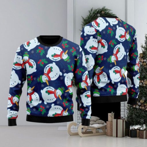 Very Snowman On Blue Pattern Ugly Christmas Sweater Funny Gift For Men And Women Family Holidays