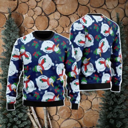 Very Ugly Snowman On Blue Pattern Christmas Unisex Ugly Sweater