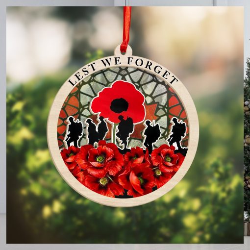 Veteran Poppy Lest We Forget Suncatcher Ornament Honor The Fallen Soldiers Memorial Ornaments